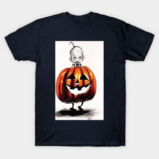 Halloween Scary Evil Pumpkin Funny Pumpkin Head T-Shirt